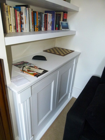fitted walnut shelves