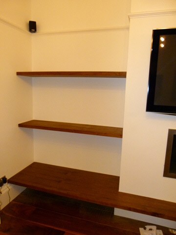 walnut wall shelving