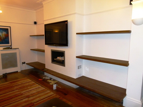 walnut wall shelving
