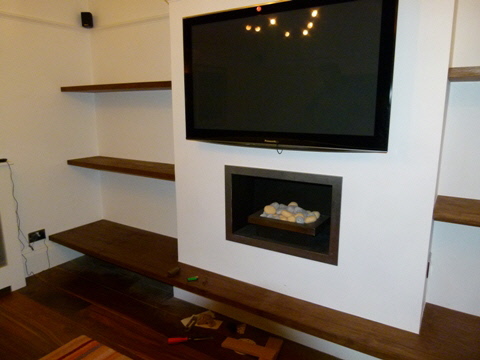 walnut wall shelving
