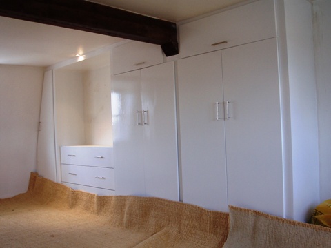 alcove oak cabinet in splayed opening